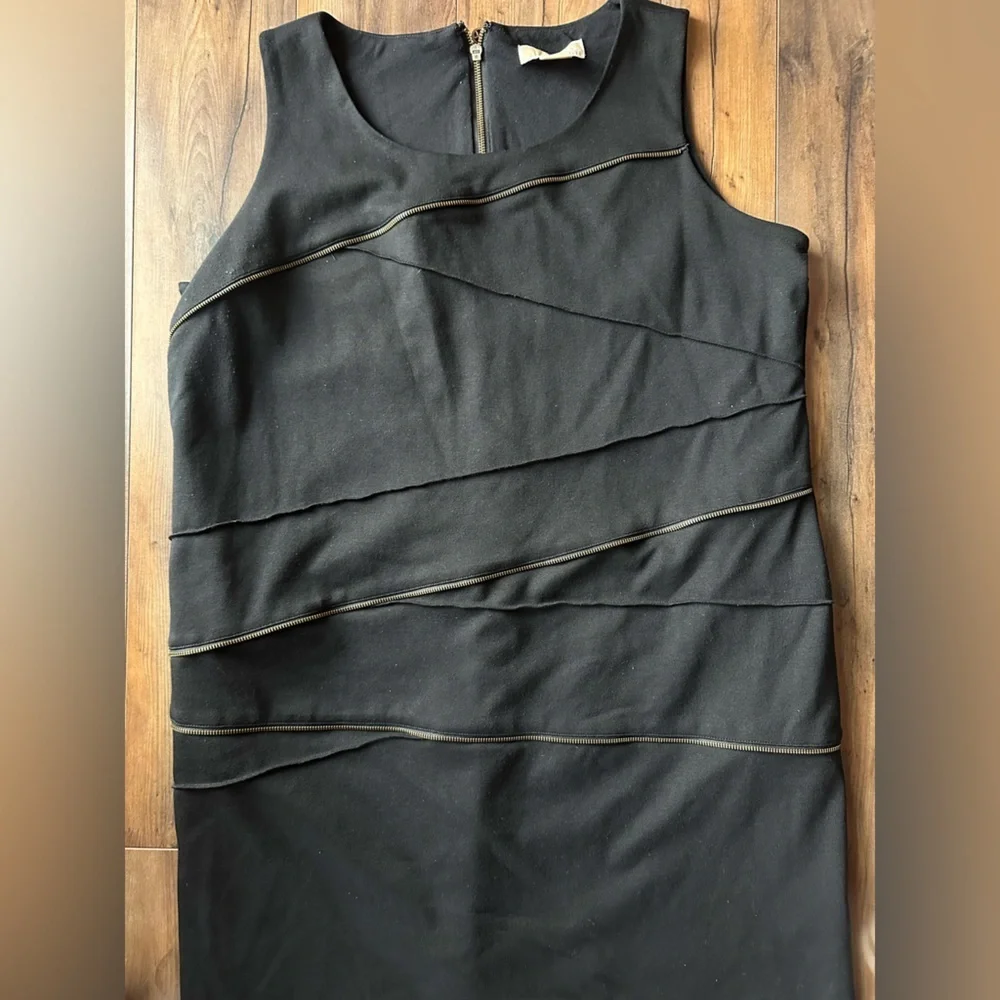Michael Kors Black Zip Front Sheath Dress Sleeveless Bodycon Career Chic